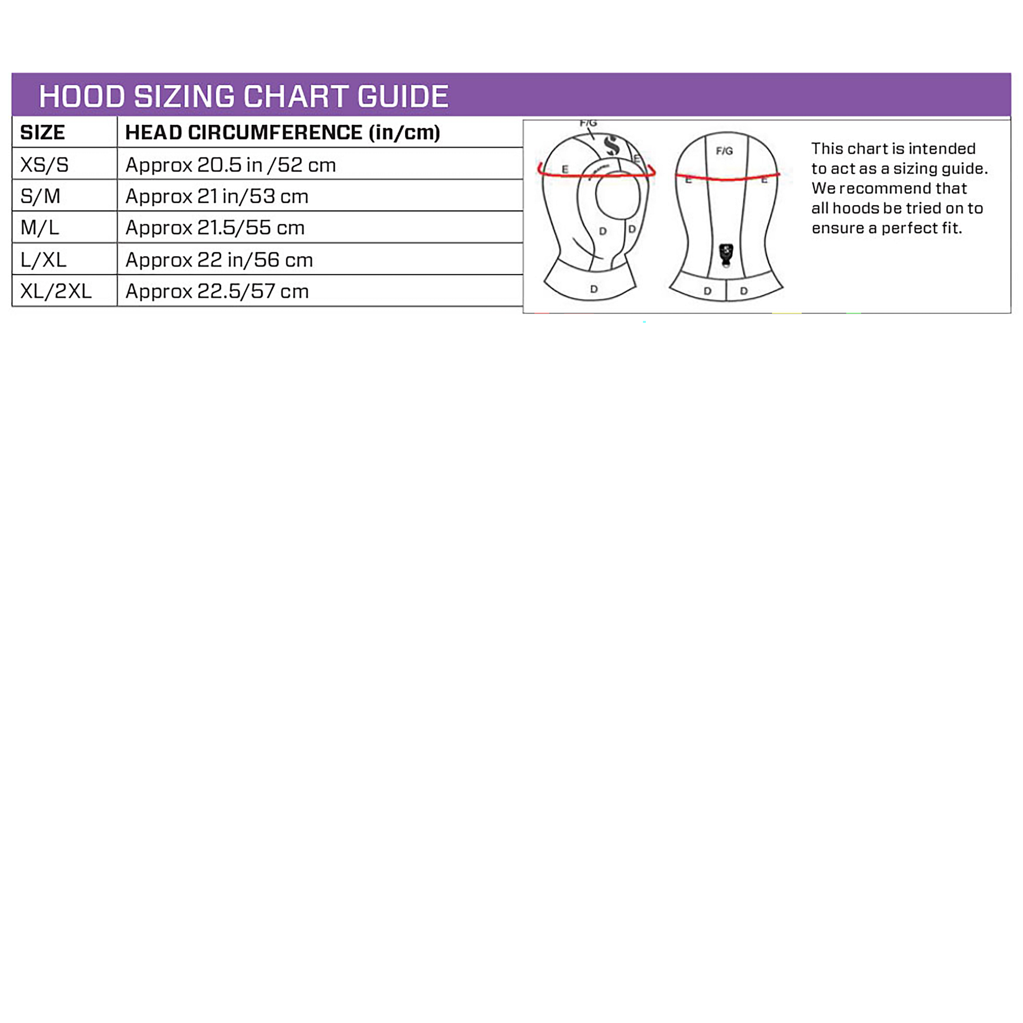 ScubaPro Hood Size Chart