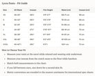 Riffe Lycra Pants Size Chart