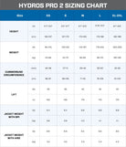 ScubaPro Hydros Pro 2 BCD Size Chart