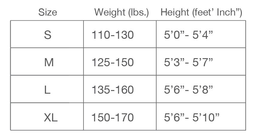 Riffe Women's Wetsuit Size Chart