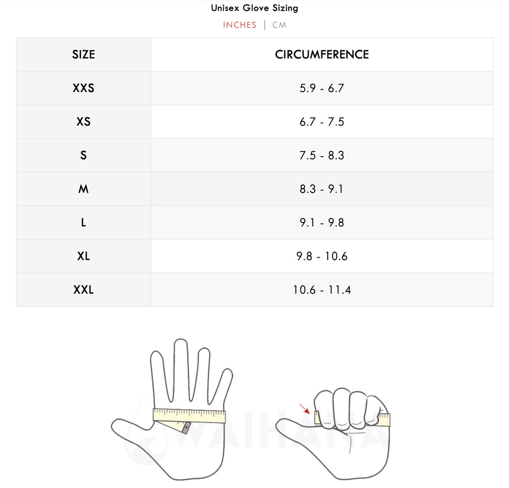Waihana Essentials Gloves Size Chart